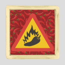 Hot pepper danger sign gold finish lapel pin