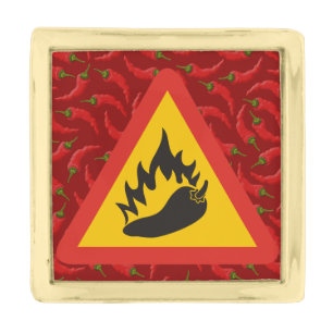 Hot pepper danger sign gold finish lapel pin