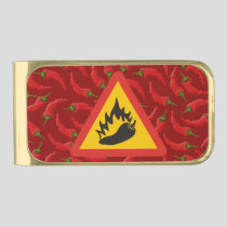 Hot pepper danger sign gold finish money clip
