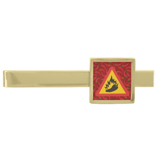 Hot pepper danger sign gold finish tie bar (Front)