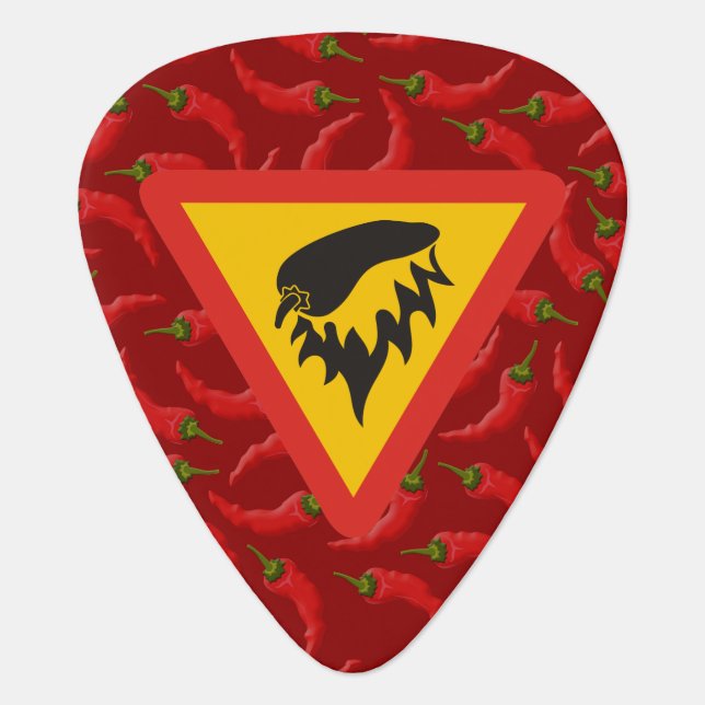 Hot pepper danger sign guitar pick (Front)