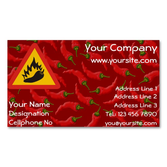 Hot pepper danger sign magnetic business card (Front)