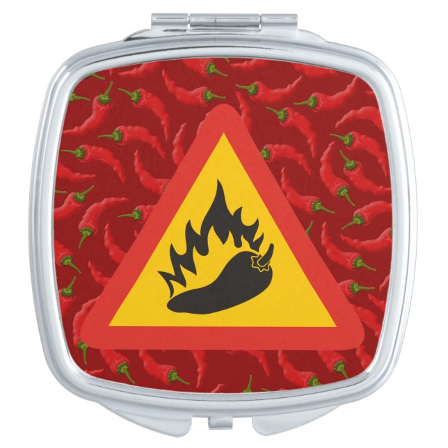 Hot pepper danger sign mirror for makeup (Front)