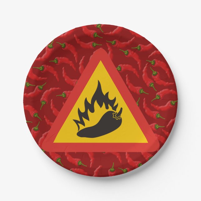 Hot pepper danger sign paper plates (Front)
