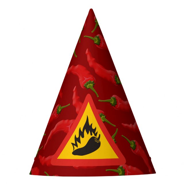 Hot pepper danger sign party hat (Front)