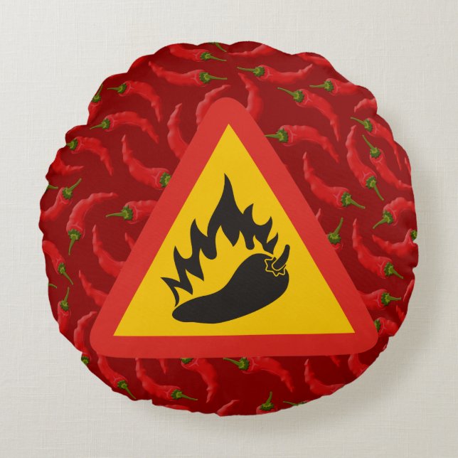 Hot pepper danger sign round pillow (Front)