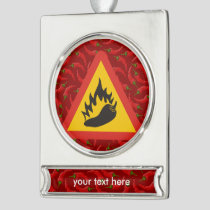Hot pepper danger sign silver plated banner ornament