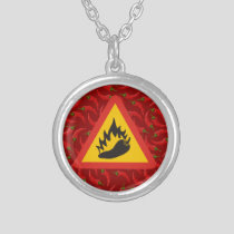 Hot pepper danger sign silver plated necklace