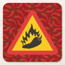 Hot pepper danger sign square paper coaster