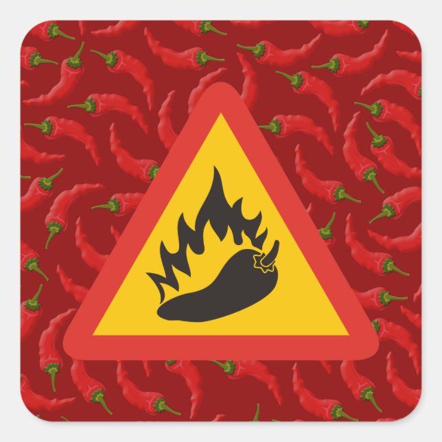 Hot pepper danger sign square sticker (Front)