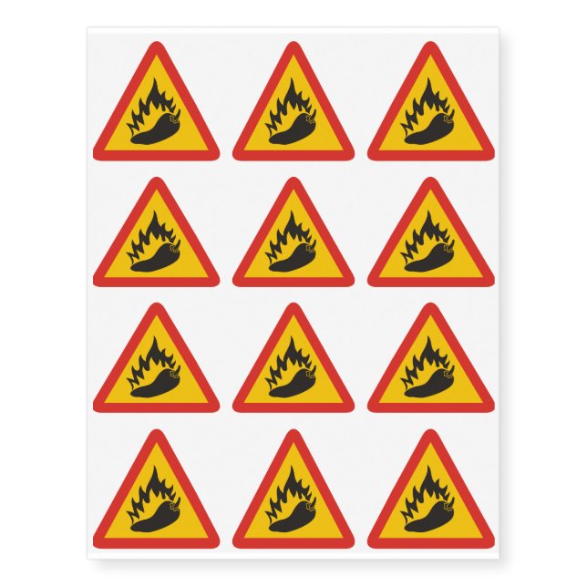 Hot pepper danger sign temporary tattoos (Front)