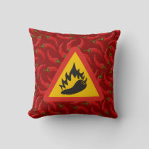 Hot pepper danger sign throw pillow