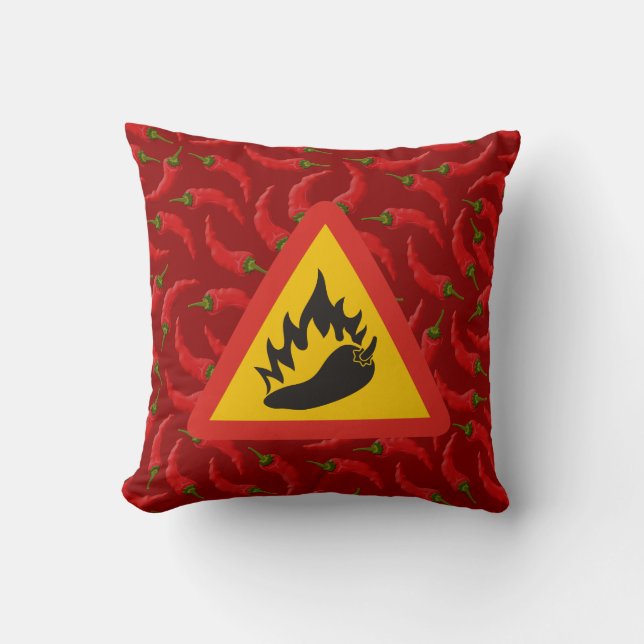 Hot pepper danger sign throw pillow (Front)