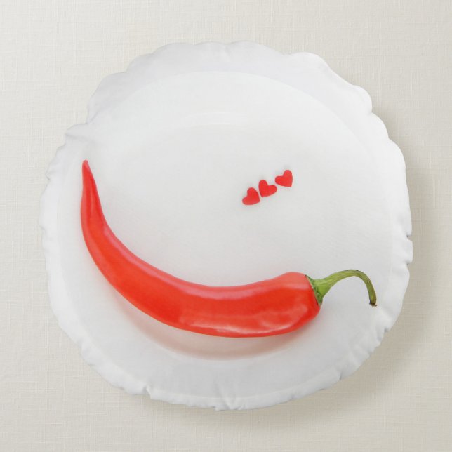 Hot pepper Hearts white red   Round Pillow (Front)