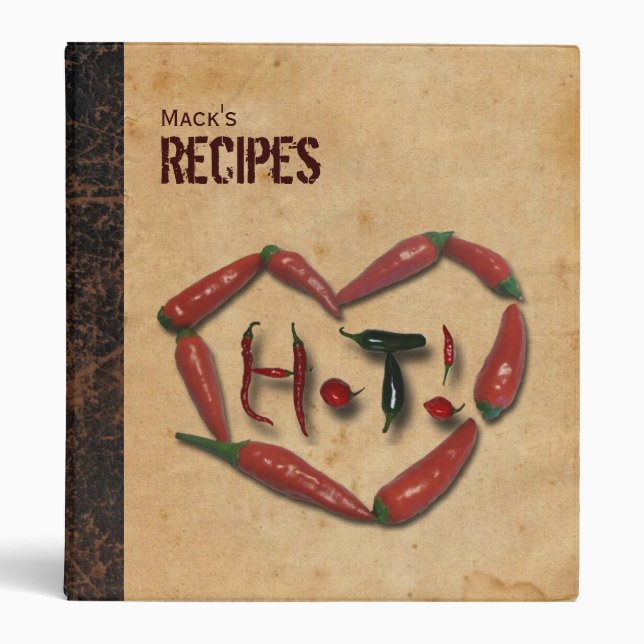 Hot Pepper Leather Look Personalized Recipe Binder (Front)