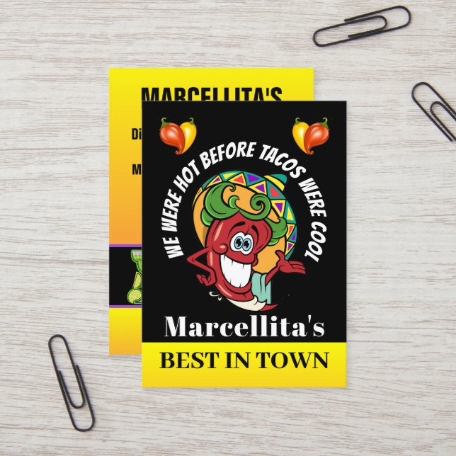 Hot Pepper Mexican Restaurant Humor  Business Card (Front/Back In Situ)