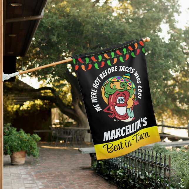 Hot Pepper Mexican Restaurant Humor  House Flag (In SItu)