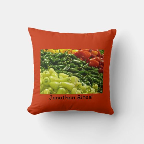 Hot Pepper Personalized Name Bites Orange Square Throw Pillow