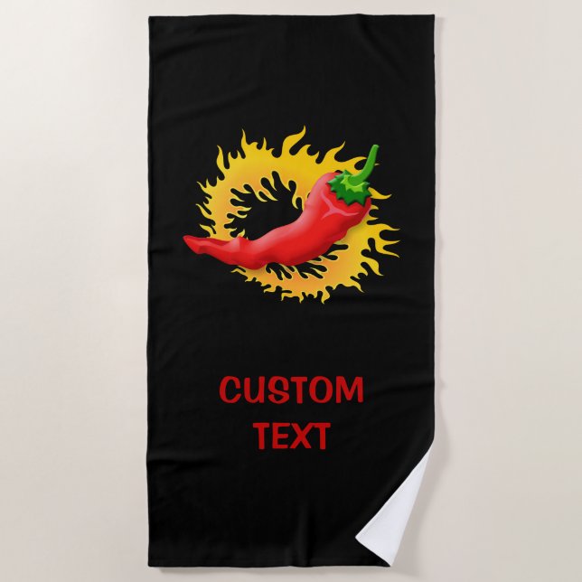 Hot Pepper with flame Beach Towel (Front)