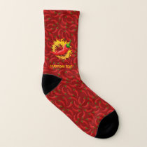 Hot Pepper with flame on Red Background Socks