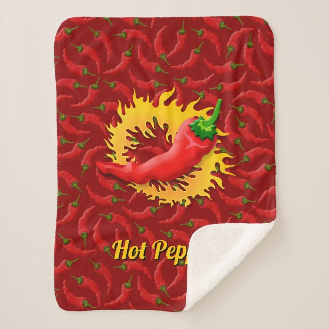Hot Pepper with Flame Sherpa Blanket (Front)