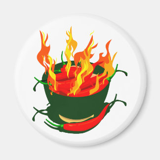Hot peppers in green cup flames magnet