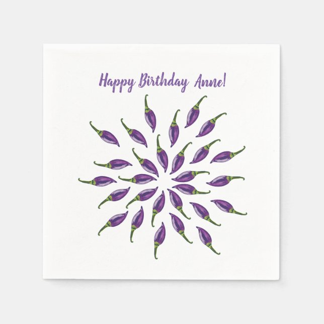 Hot Peppers Purple Mandala Art Napkins (Front)