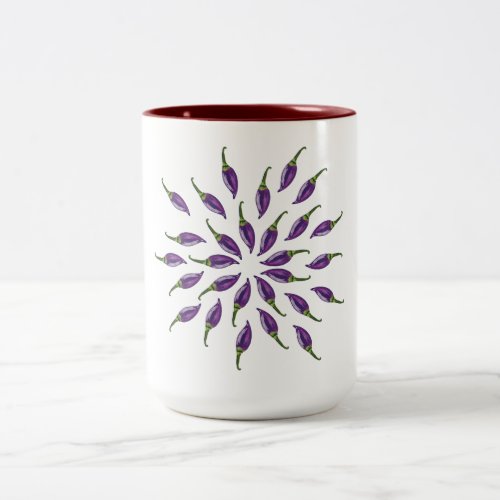 Hot Peppers Purple Mandala Art Two_Tone Coffee Mug