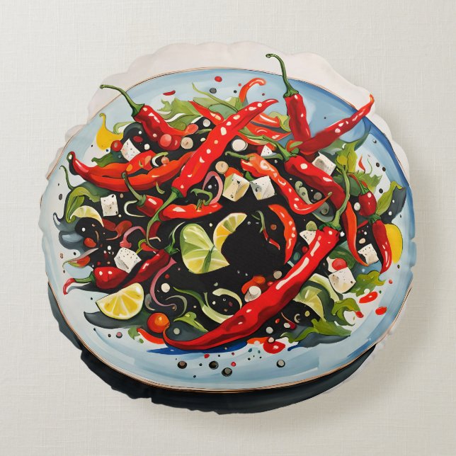 Hot Peppers Salad  Round Pillow (Front)