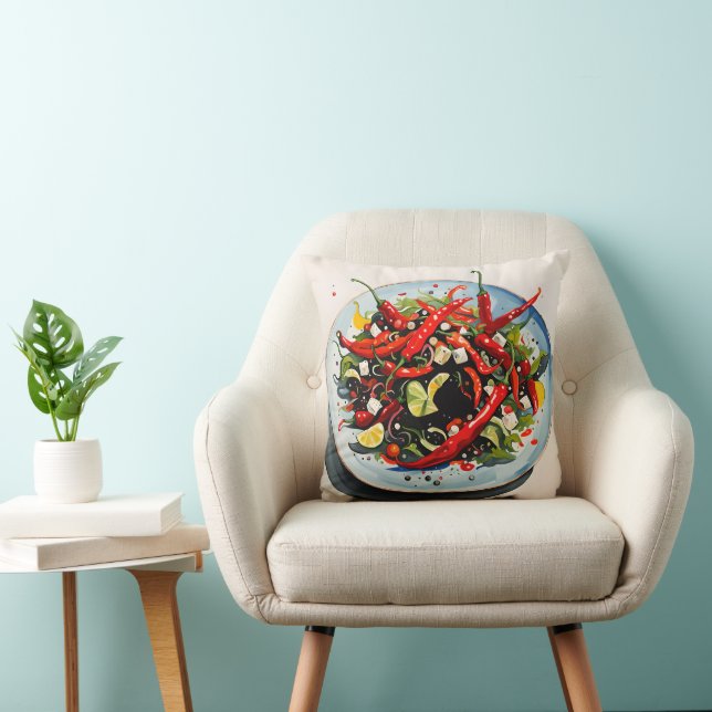 Hot Peppers Salad  Throw Pillow (Chair)
