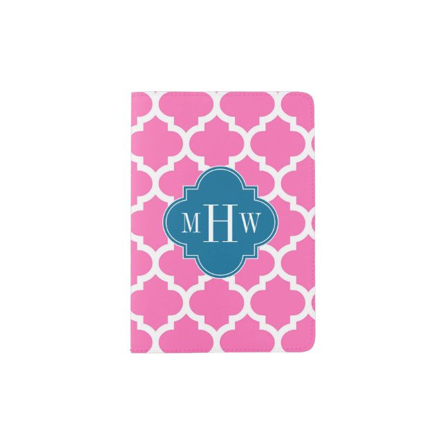 Hot Pink2 Moroccan #5 Peacock Blue 3 Init Monogram Passport Holder (Front)