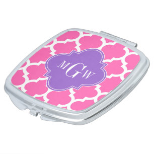 Hot Pink2 Wht Moroccan #5 Amethyst 3 Init Monogram Makeup Mirror