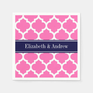 Hot Pink2 Wht Moroccan #5 Navy Blue Name Monogram Napkins