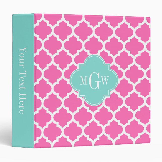 Hot Pink2 Wt Moroccan #5 Turquoise 3 Init Monogram Binder (Front/Spine)