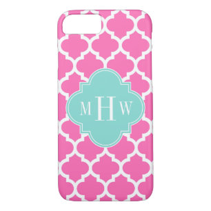 Hot Pink2 Wt Moroccan #5 Turquoise 3 Init Monogram iPhone 8/7 Case