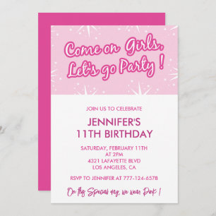 Hot pink 11th birthday invitations for her girly