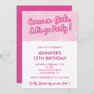 Hot pink 12th birthday invitations for her girly
