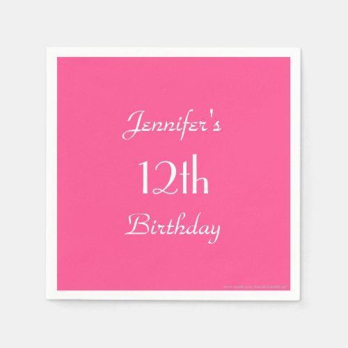 Hot Pink 12th Birthday Party Minimalist Paper Napkins