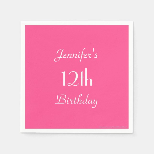 Hot Pink 12th Birthday Party Minimalist Paper Napkins (Front)