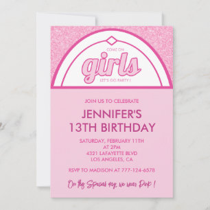 Hot pink 13th birthday invitations modern Glitter