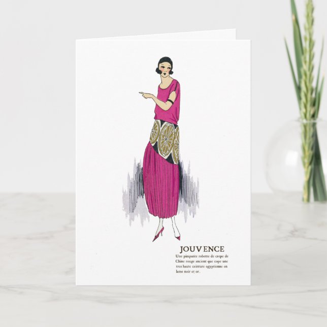 Hot Pink 1920s Flapper Dress Art Deco Thank You Card (Front)