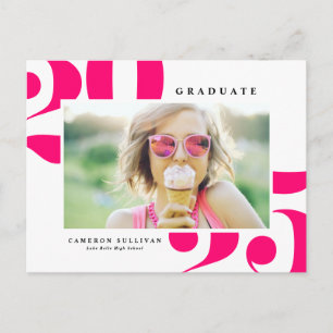 Hot Pink 2025 Bold Typography Photo Graduation Invitation Postcard