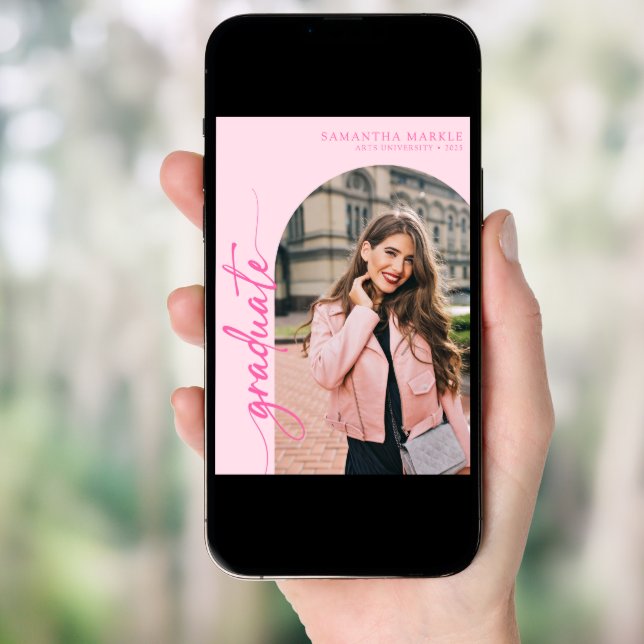 Hot Pink 2025 Graduation Invitation with Photo (Front Digital)