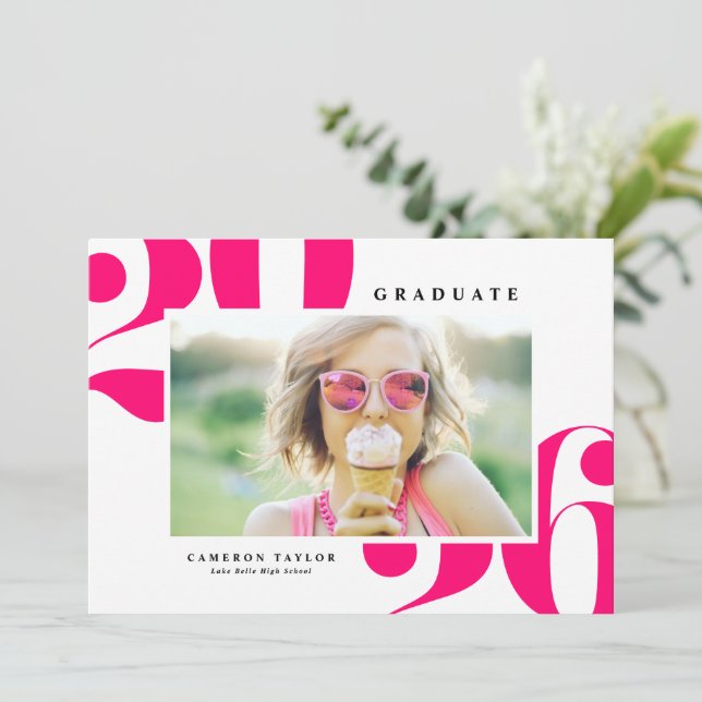 Hot Pink 2026 Bold Typography Photo Graduation Announcement (Standing Front)