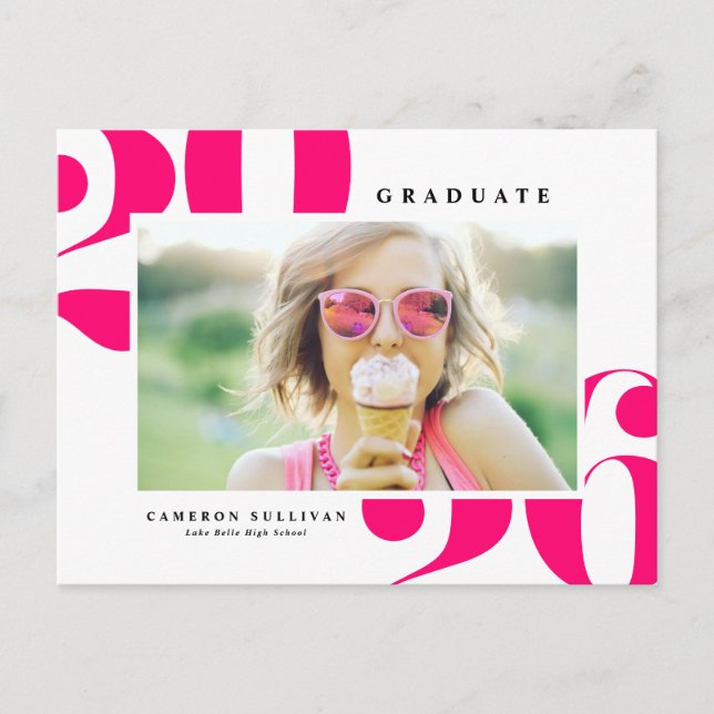 Hot Pink 2026 Bold Typography Photo Graduation Invitation Postcard (Front)