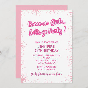 Hot pink 24th birthday invitations Sparkle Girl