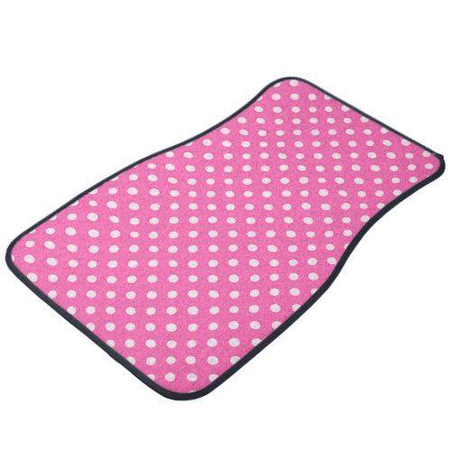 Hot Pink 2 and White Polka Dots Pattern Car Floor Mat