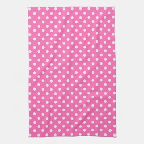 Hot Pink 2 and White Polka Dots Pattern Kitchen Towel