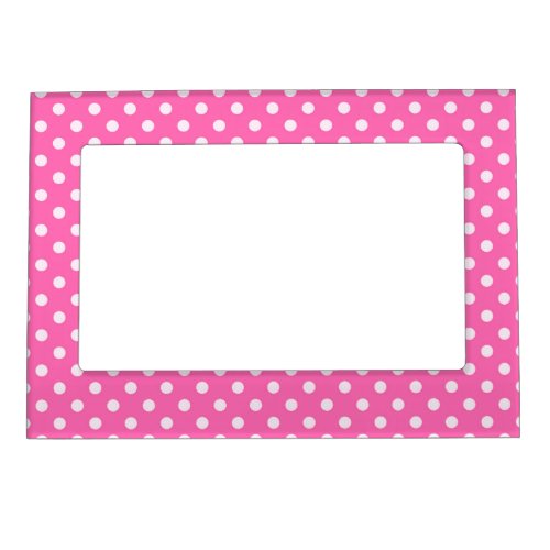 Hot Pink 2 and White Polka Dots Pattern Magnetic Photo Frame