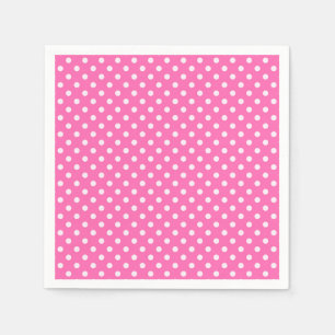 Hot Pink #2 and White Polka Dots Pattern Paper Napkins